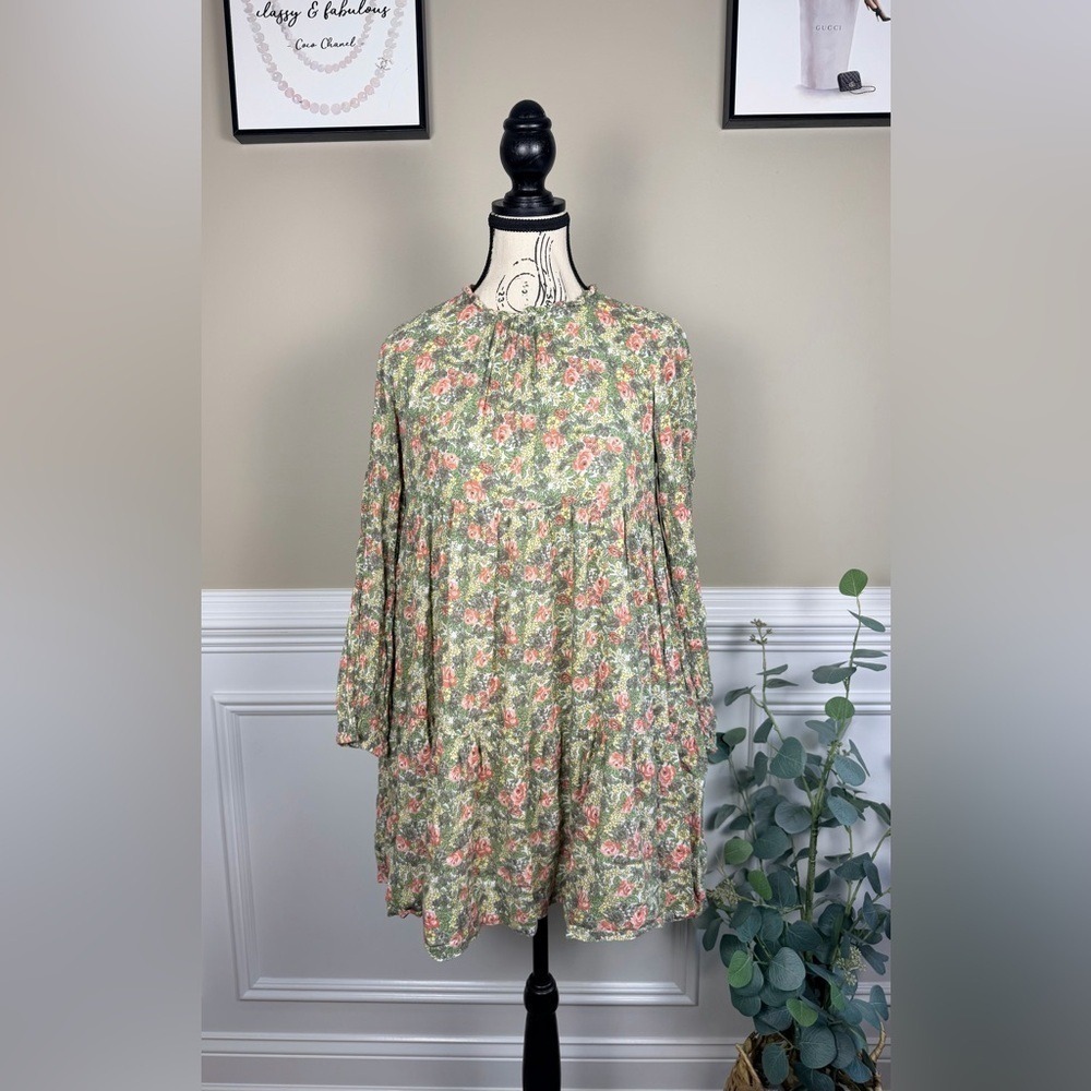 Polo Ralph Lauren Girls Floral Tiered Dress Green Pink Size 14
